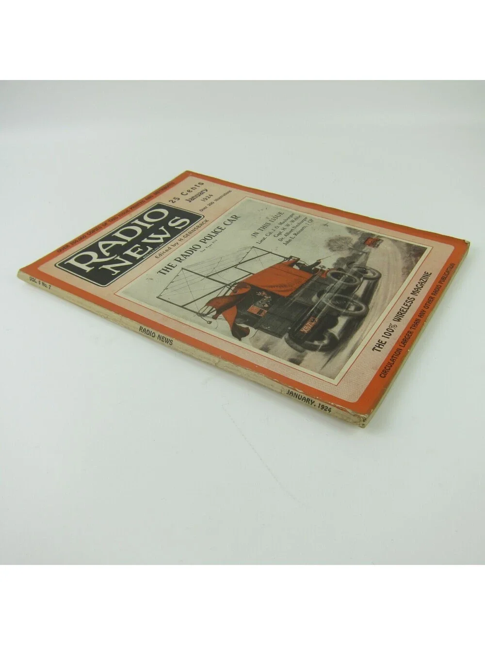Radio News Magazine January 1924 The Radio Police Car Cover H. Gernsback Antique